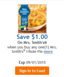 Mrs. Smith's Whole Pie Coupon at Kroger – save $1